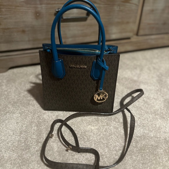 Michael Kors Mercer Women's Crossbody Bag - Brown and Dark Teal With Wallet - Picture 11 of 14